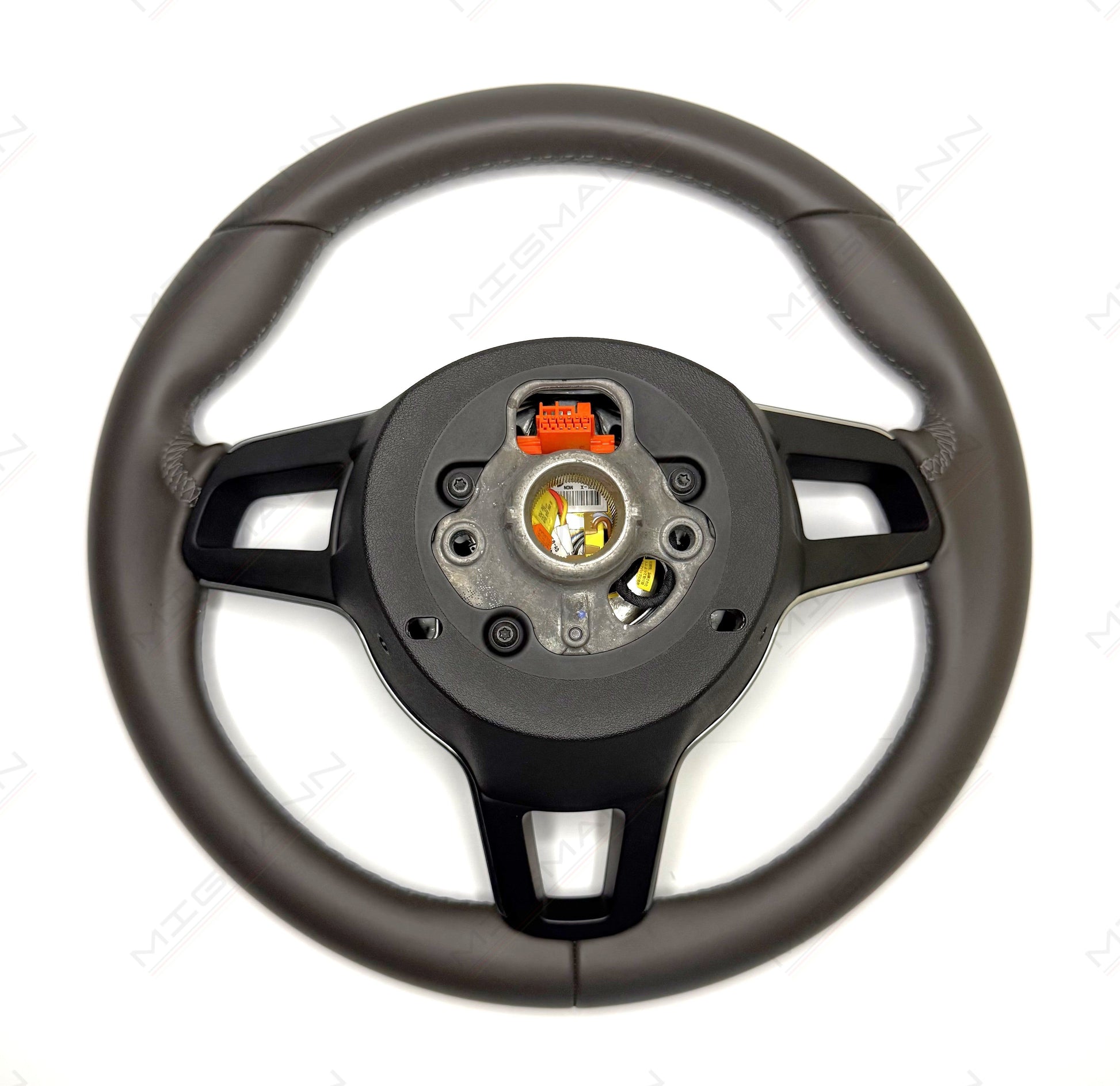 Rear view of OEM Porsche 991.2 manual steering wheel with connectors