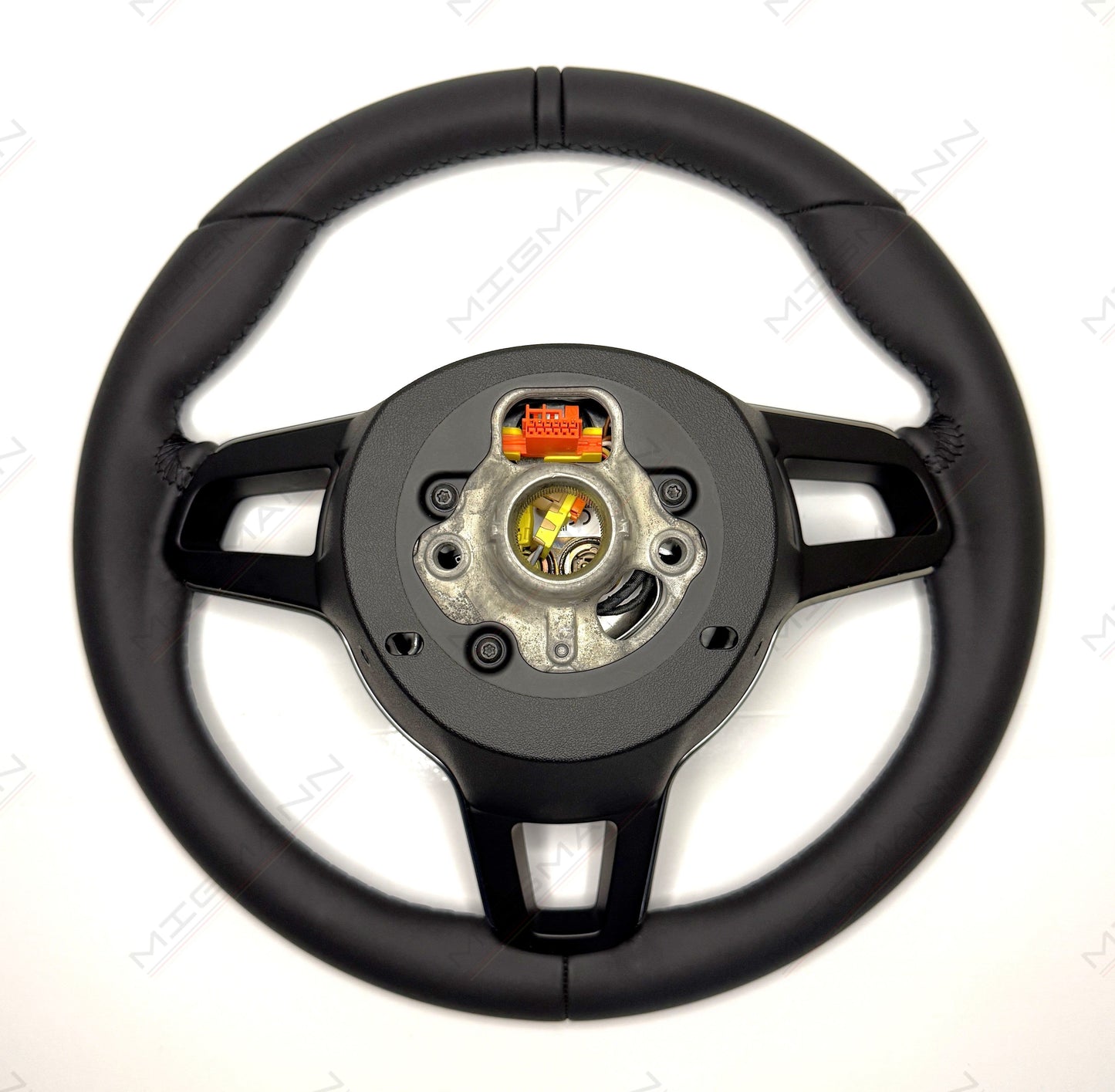 Rear mounting view of Porsche 911 OEM steering wheel 375mm black leather