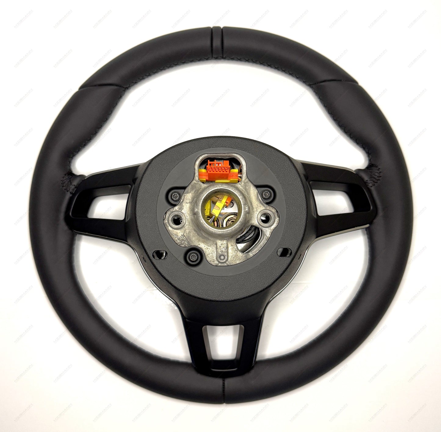 Rear mounting view of Porsche 911 OEM steering wheel 375mm black leather