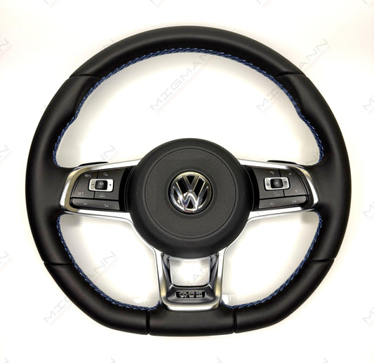 Volkswagen GTE steering wheel with airbag black leather blue stitching OEM 5G0419091