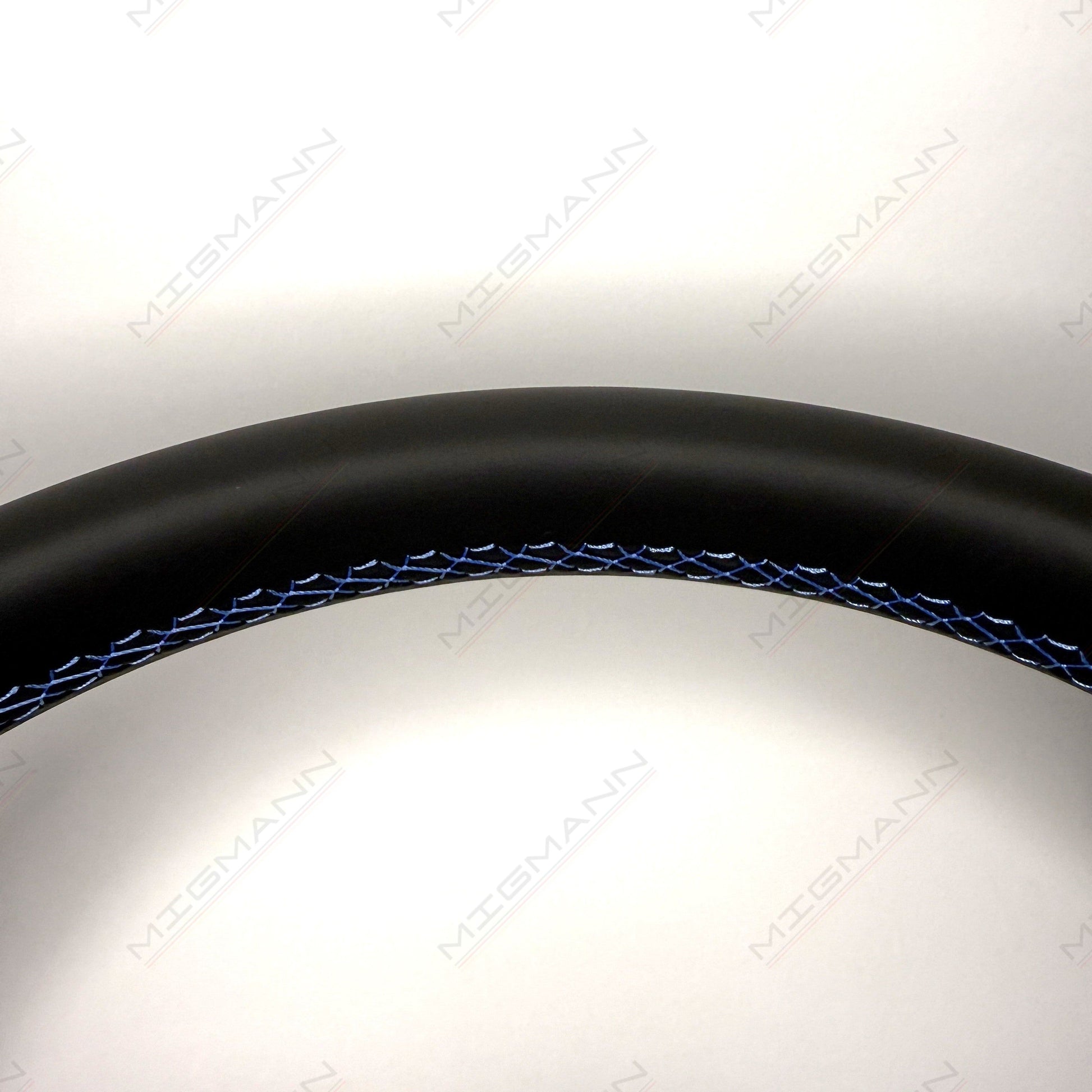 OEM Volkswagen GTE steering wheel airbag with blue GTE stitching in black leather