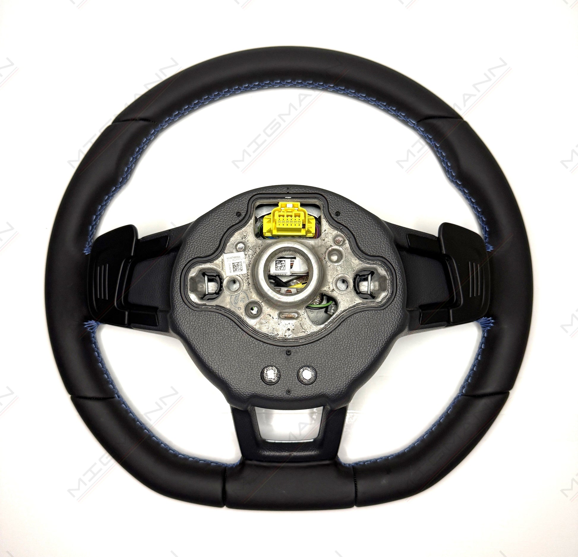Rear view of Volkswagen GTE steering wheel with airbag module installed
