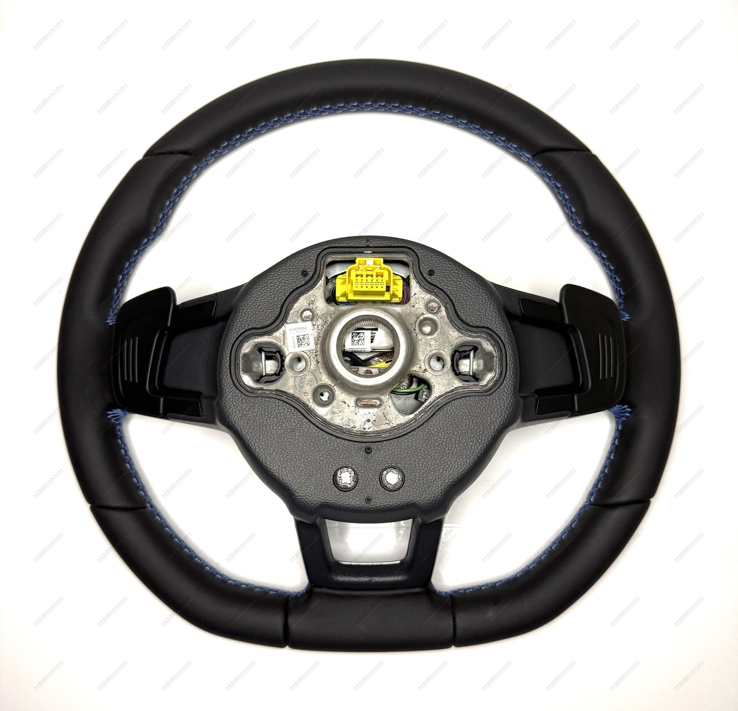 Rear view of Volkswagen GTE steering wheel with airbag module installed