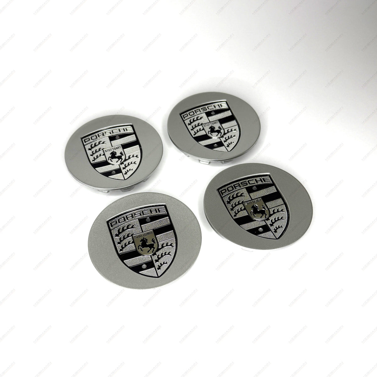 Porsche monochrome crest silver wheel center caps