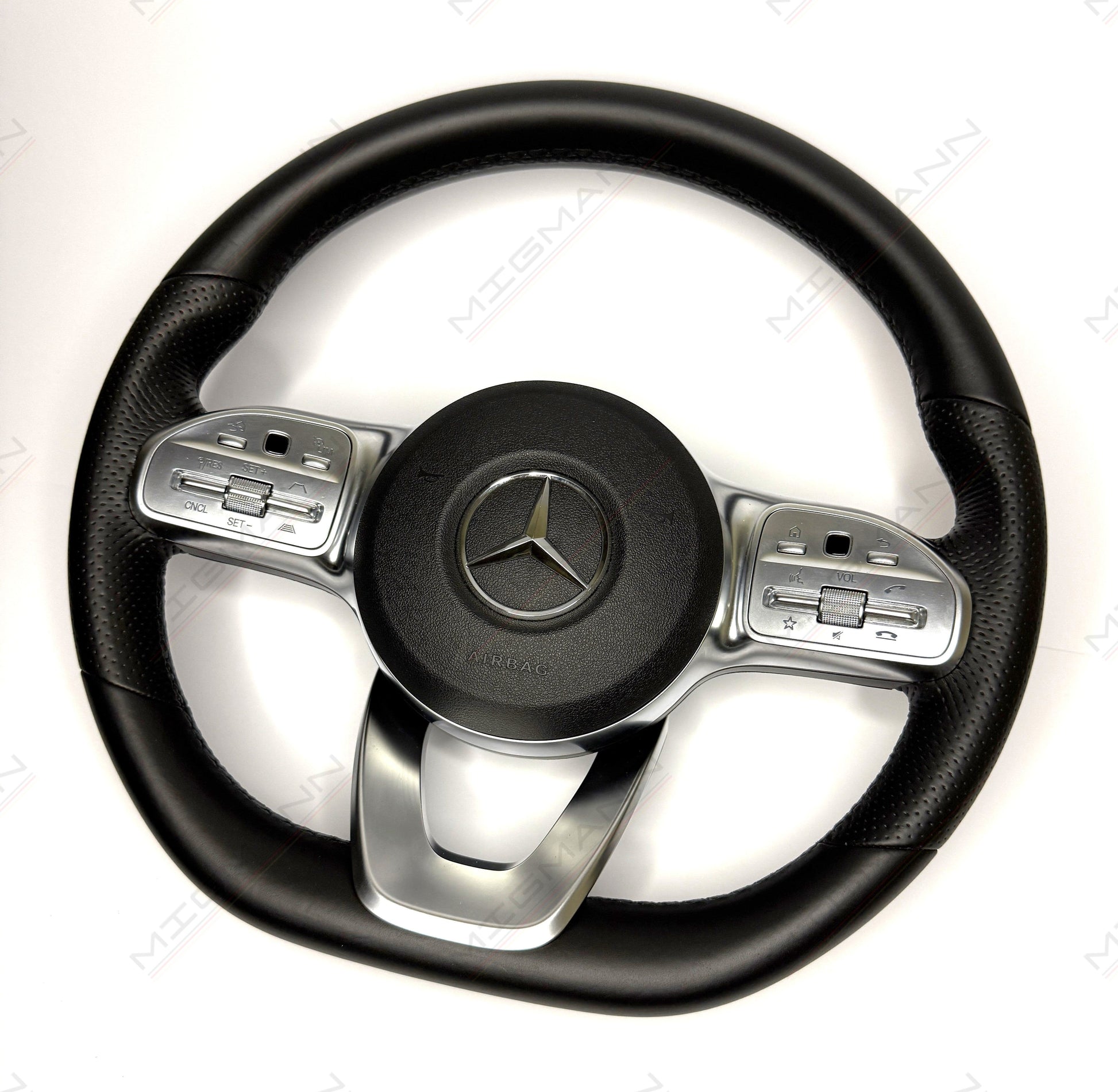 Mercedes leather steering wheel with airbag front view fits W205 W213 W177