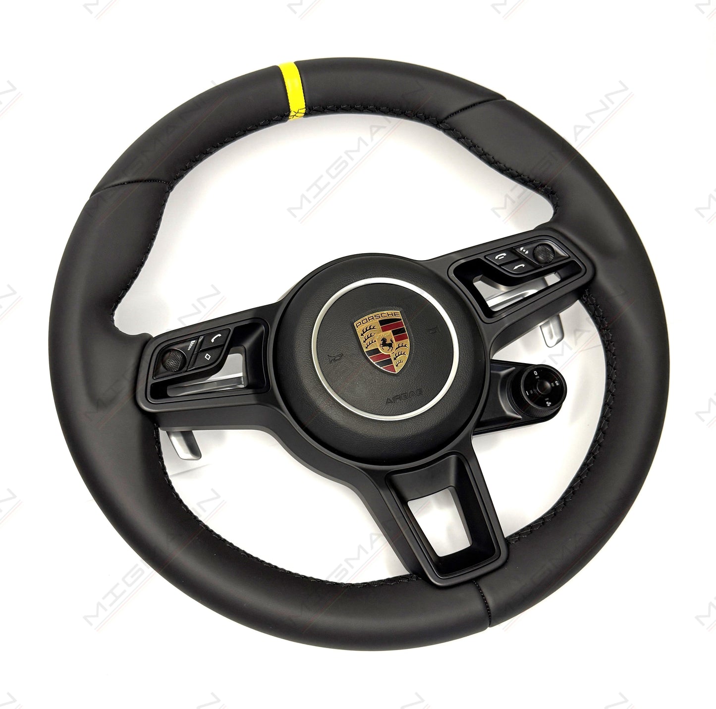 Porsche 95B419091 steering wheel 375mm yellow center marker