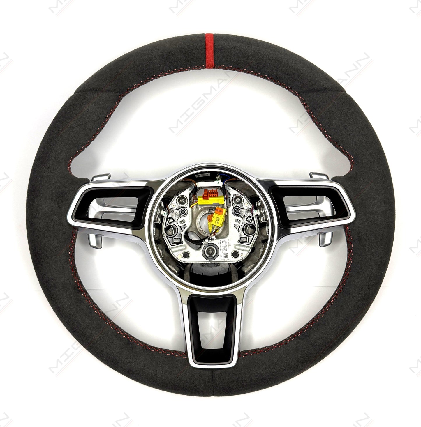Porsche Alcantara PDK steering wheel red stitching red marker 375mm