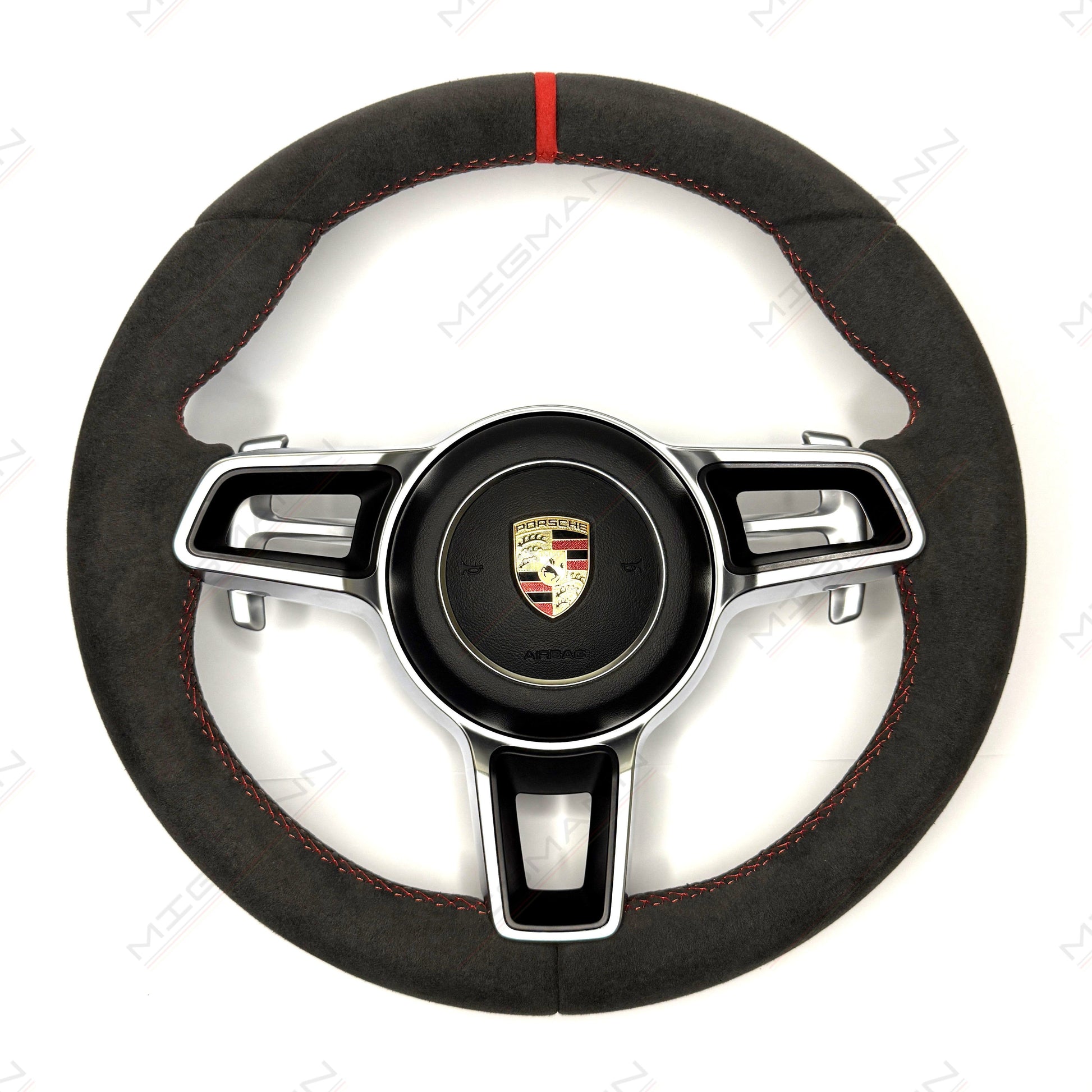Porsche Alcantara PDK steering wheel red stitching red marker 375mm
