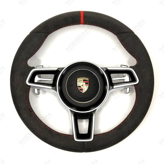 Porsche Alcantara PDK steering wheel red stitching red marker 375mm