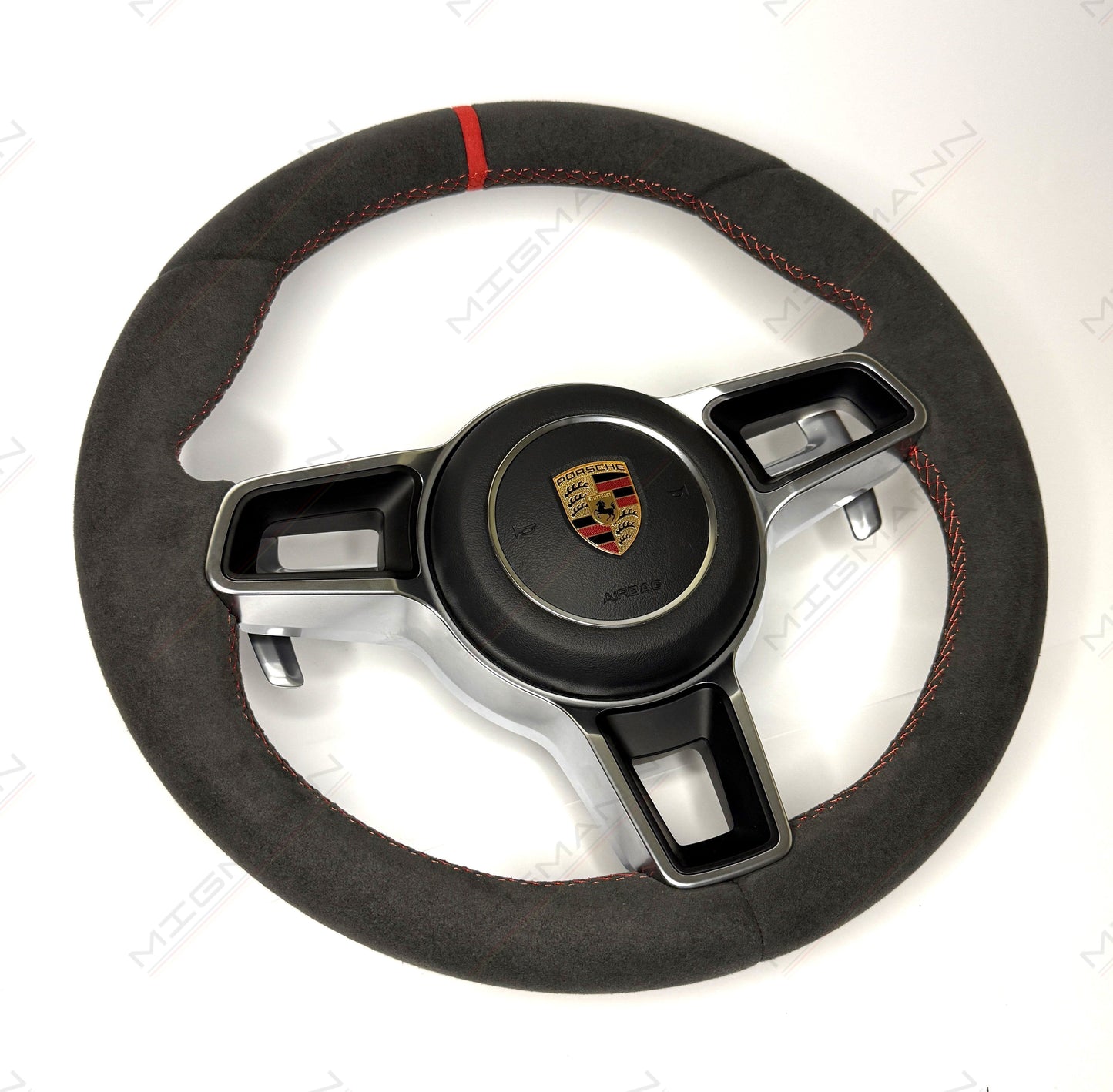 OEM Porsche 911 steering wheel with paddle shifters red marker