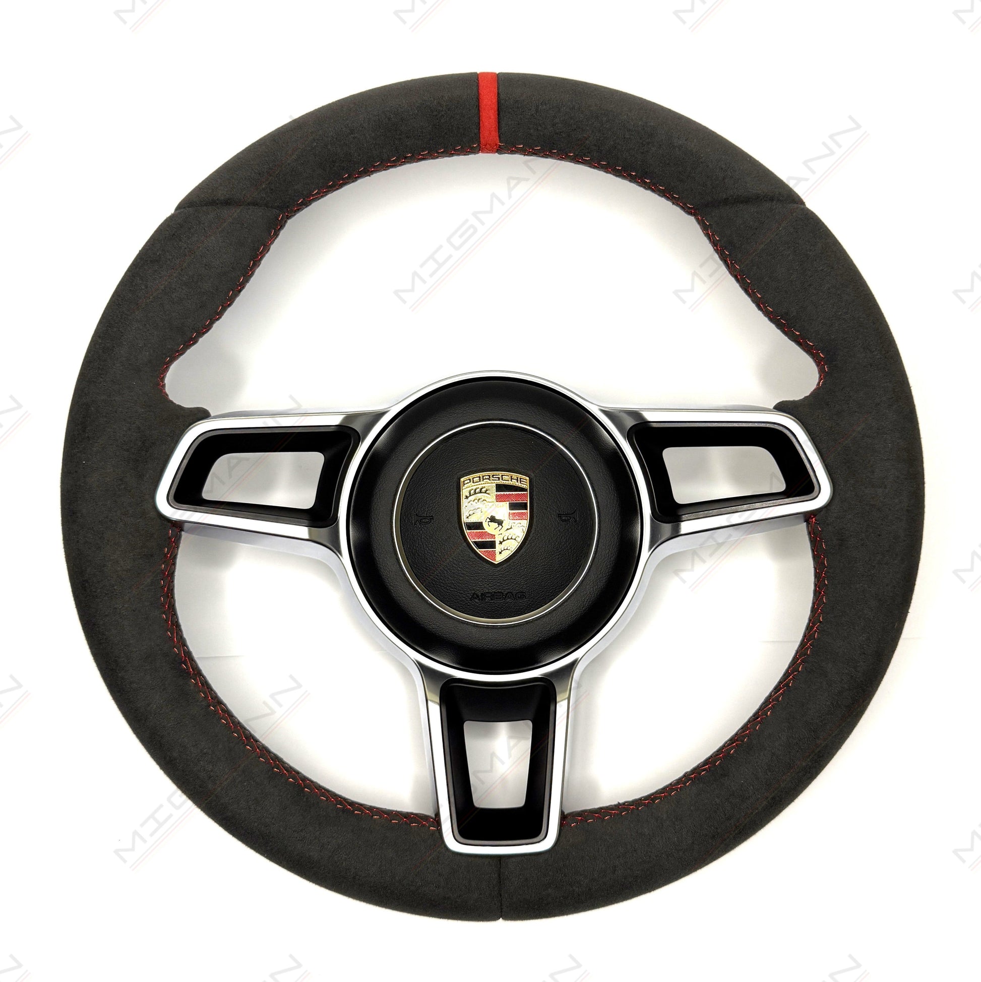 Porsche Alcantara steering wheel red stitching red marker 375mm manual