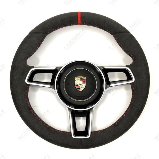 Porsche Alcantara steering wheel red stitching red marker 375mm manual