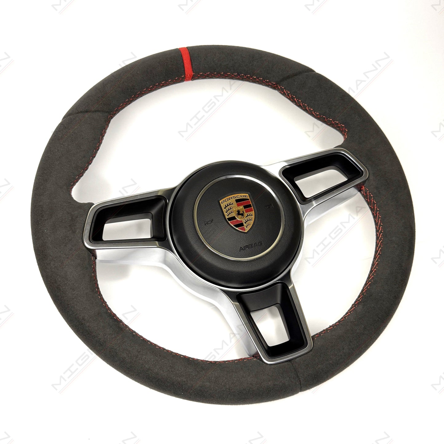 OEM Porsche 911 Alcantara steering wheel with airbag red marker