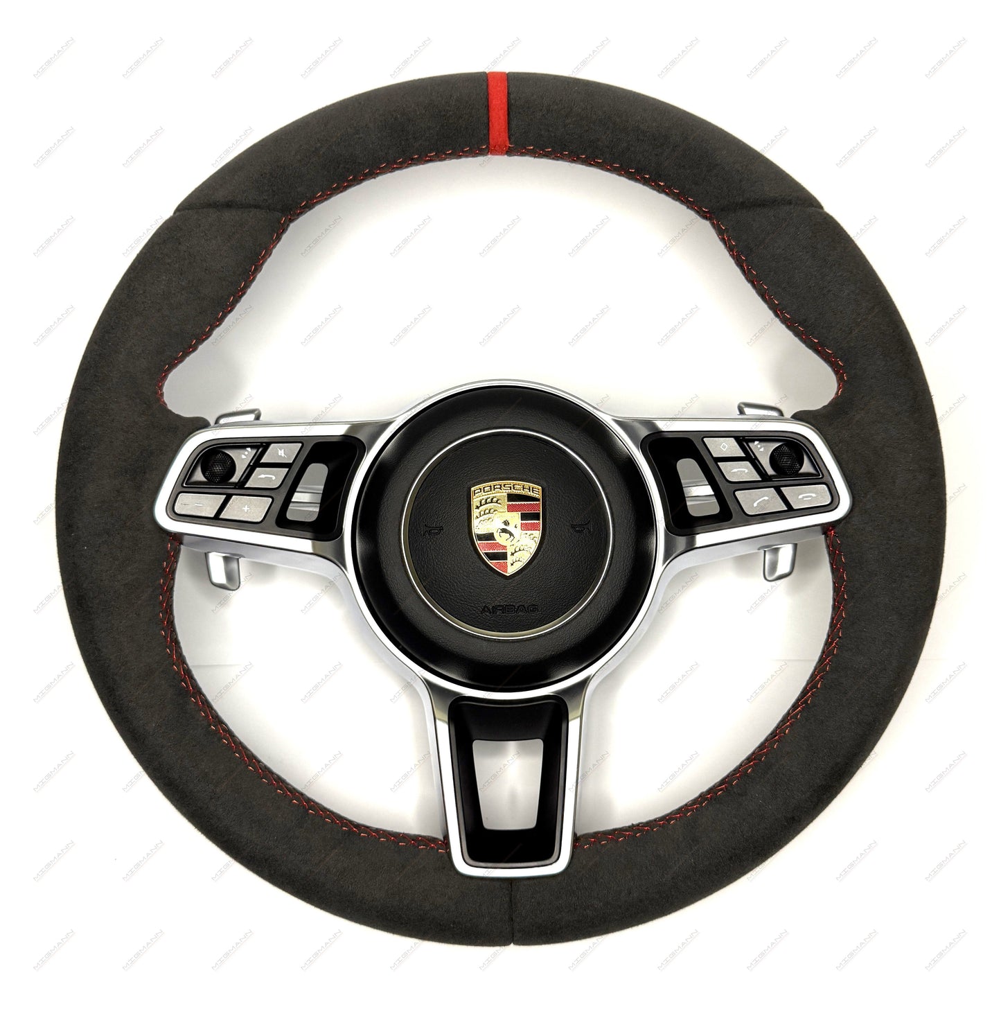 Porsche Alcantara steering wheel red stitching red marker with airbag