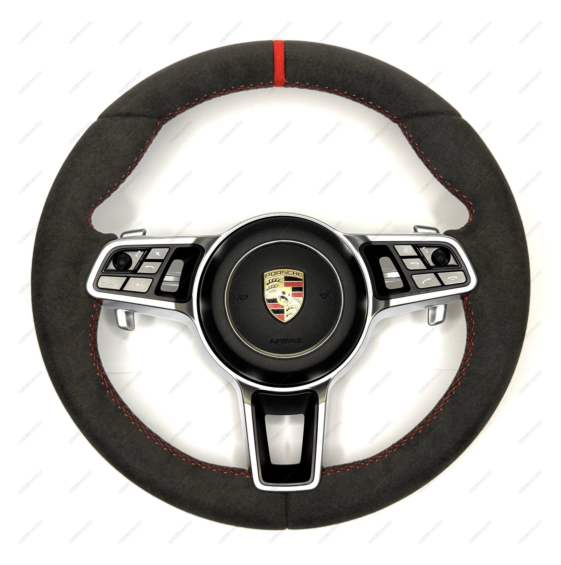 Porsche Alcantara steering wheel red stitching red marker with airbag