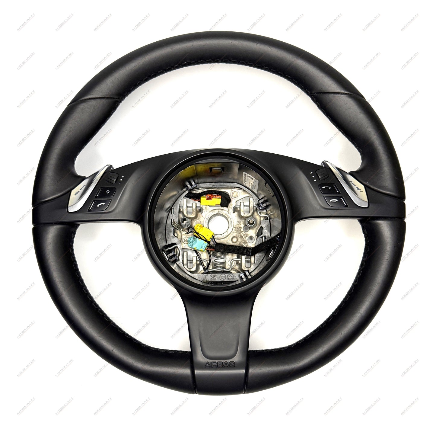 Porsche Heated Black Leather Multifunction Steering Wheel Front View
