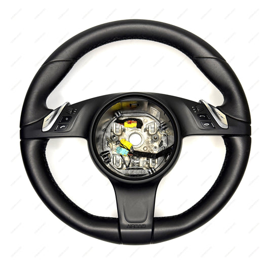 Porsche Heated Black Leather Multifunction Steering Wheel Front View